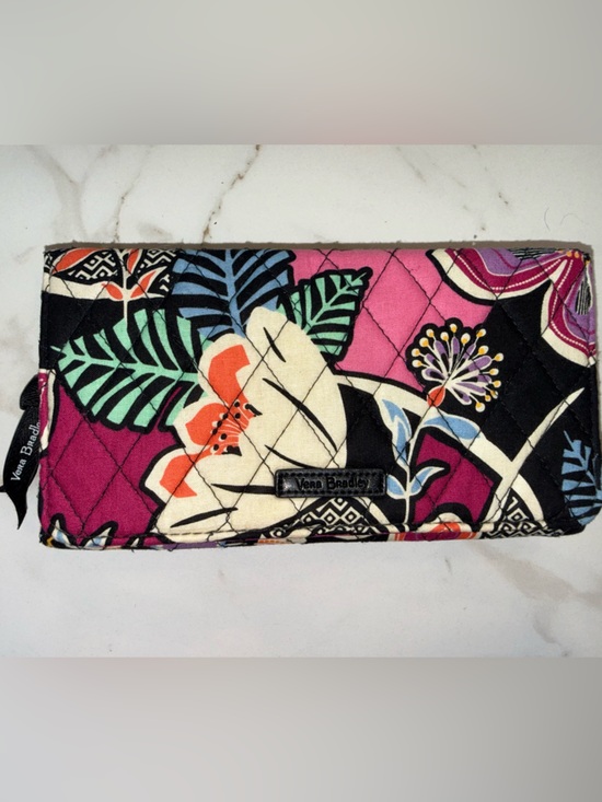 Vera Bradley Handbags - Vera Bradley Floral Checkbook Wallet Pink Black Quilted Trifold